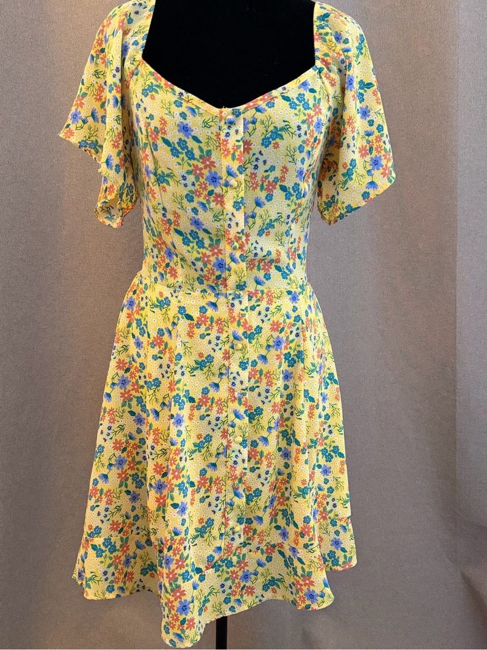 Sienna Sky Yellow Floral Smocked Mini Dress XS